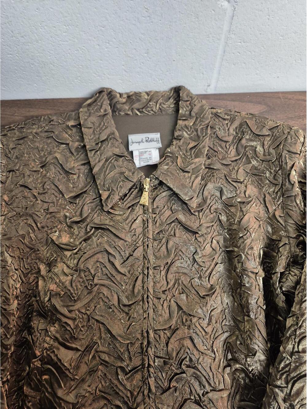 Joseph Ribkoff Women's Textured Brown Zip-Up Jacket Size 14